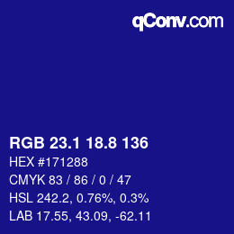 カラーコード: RGB 23.1 18.8 136 | qconv.com