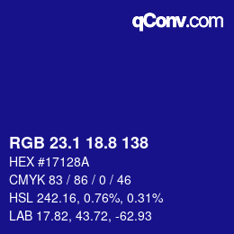 カラーコード: RGB 23.1 18.8 138 | qconv.com