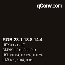 カラーコード: RGB 23.1 18.8 14.4 | qconv.com