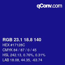カラーコード: RGB 23.1 18.8 140 | qconv.com