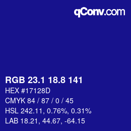 カラーコード: RGB 23.1 18.8 141 | qconv.com