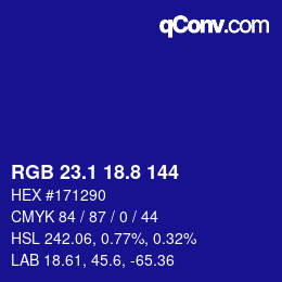 カラーコード: RGB 23.1 18.8 144 | qconv.com