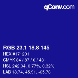 カラーコード: RGB 23.1 18.8 145 | qconv.com