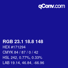 カラーコード: RGB 23.1 18.8 148 | qconv.com
