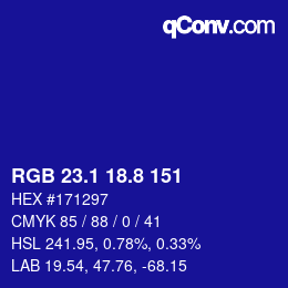 カラーコード: RGB 23.1 18.8 151 | qconv.com