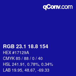 カラーコード: RGB 23.1 18.8 154 | qconv.com
