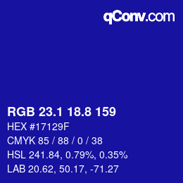 カラーコード: RGB 23.1 18.8 159 | qconv.com