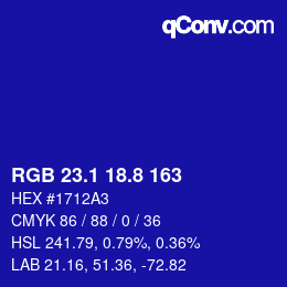 カラーコード: RGB 23.1 18.8 163 | qconv.com