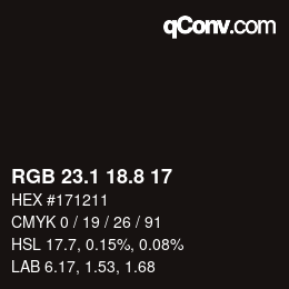Color code: RGB 23.1 18.8 17 | qconv.com