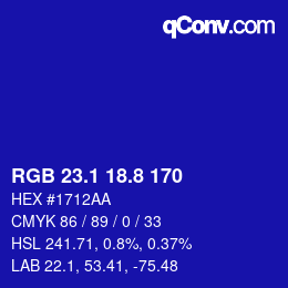 カラーコード: RGB 23.1 18.8 170 | qconv.com