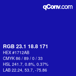 カラーコード: RGB 23.1 18.8 171 | qconv.com