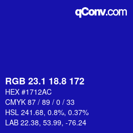 カラーコード: RGB 23.1 18.8 172 | qconv.com