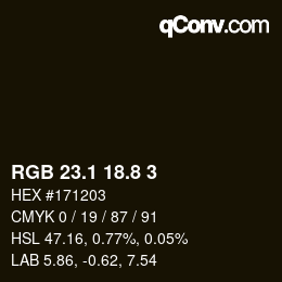 Color code: RGB 23.1 18.8 3 | qconv.com