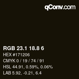 Código de color: RGB 23.1 18.8 6 | qconv.com