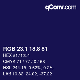 カラーコード: RGB 23.1 18.8 81 | qconv.com