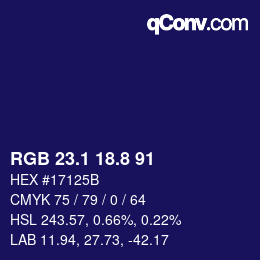 カラーコード: RGB 23.1 18.8 91 | qconv.com