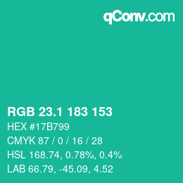 カラーコード: RGB 23.1 183 153 | qconv.com