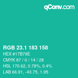 カラーコード: RGB 23.1 183 158 | qconv.com