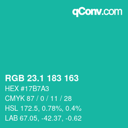 カラーコード: RGB 23.1 183 163 | qconv.com