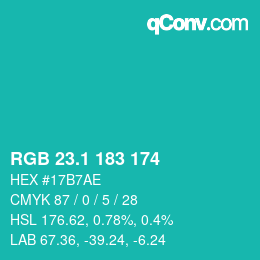 カラーコード: RGB 23.1 183 174 | qconv.com