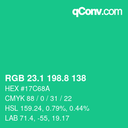 カラーコード: RGB 23.1 198.8 138 | qconv.com