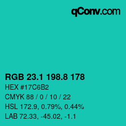 カラーコード: RGB 23.1 198.8 178 | qconv.com