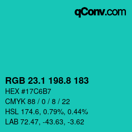 カラーコード: RGB 23.1 198.8 183 | qconv.com