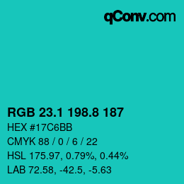 カラーコード: RGB 23.1 198.8 187 | qconv.com