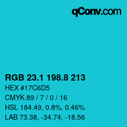 カラーコード: RGB 23.1 198.8 213 | qconv.com