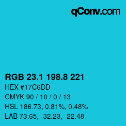 カラーコード: RGB 23.1 198.8 221 | qconv.com