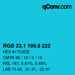 カラーコード: RGB 23.1 198.8 222 | qconv.com