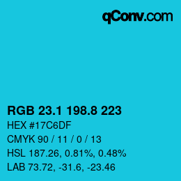 カラーコード: RGB 23.1 198.8 223 | qconv.com