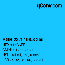カラーコード: RGB 23.1 198.8 255 | qconv.com