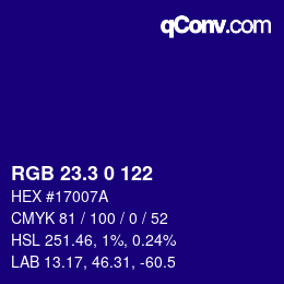 カラーコード: RGB 23.3 0 122 | qconv.com