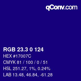 カラーコード: RGB 23.3 0 124 | qconv.com