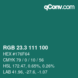 カラーコード: RGB 23.3 111 100 | qconv.com