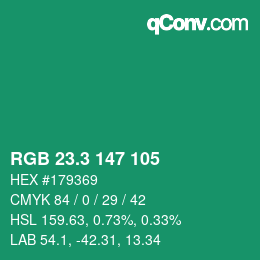 カラーコード: RGB 23.3 147 105 | qconv.com