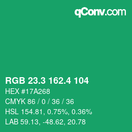 カラーコード: RGB 23.3 162.4 104 | qconv.com
