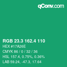 カラーコード: RGB 23.3 162.4 110 | qconv.com