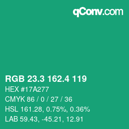 カラーコード: RGB 23.3 162.4 119 | qconv.com