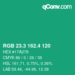 カラーコード: RGB 23.3 162.4 120 | qconv.com