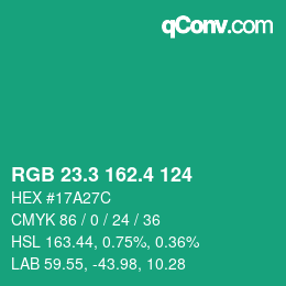 カラーコード: RGB 23.3 162.4 124 | qconv.com