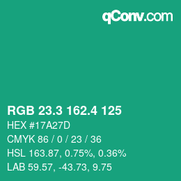 カラーコード: RGB 23.3 162.4 125 | qconv.com