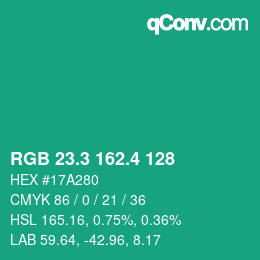 カラーコード: RGB 23.3 162.4 128 | qconv.com
