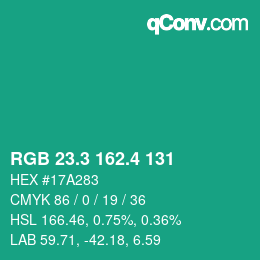 カラーコード: RGB 23.3 162.4 131 | qconv.com