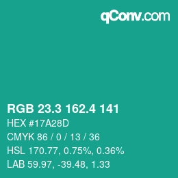 カラーコード: RGB 23.3 162.4 141 | qconv.com