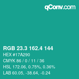 カラーコード: RGB 23.3 162.4 144 | qconv.com