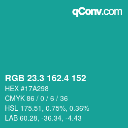 カラーコード: RGB 23.3 162.4 152 | qconv.com