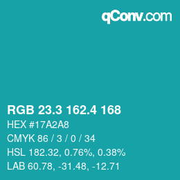 カラーコード: RGB 23.3 162.4 168 | qconv.com
