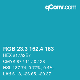 カラーコード: RGB 23.3 162.4 183 | qconv.com